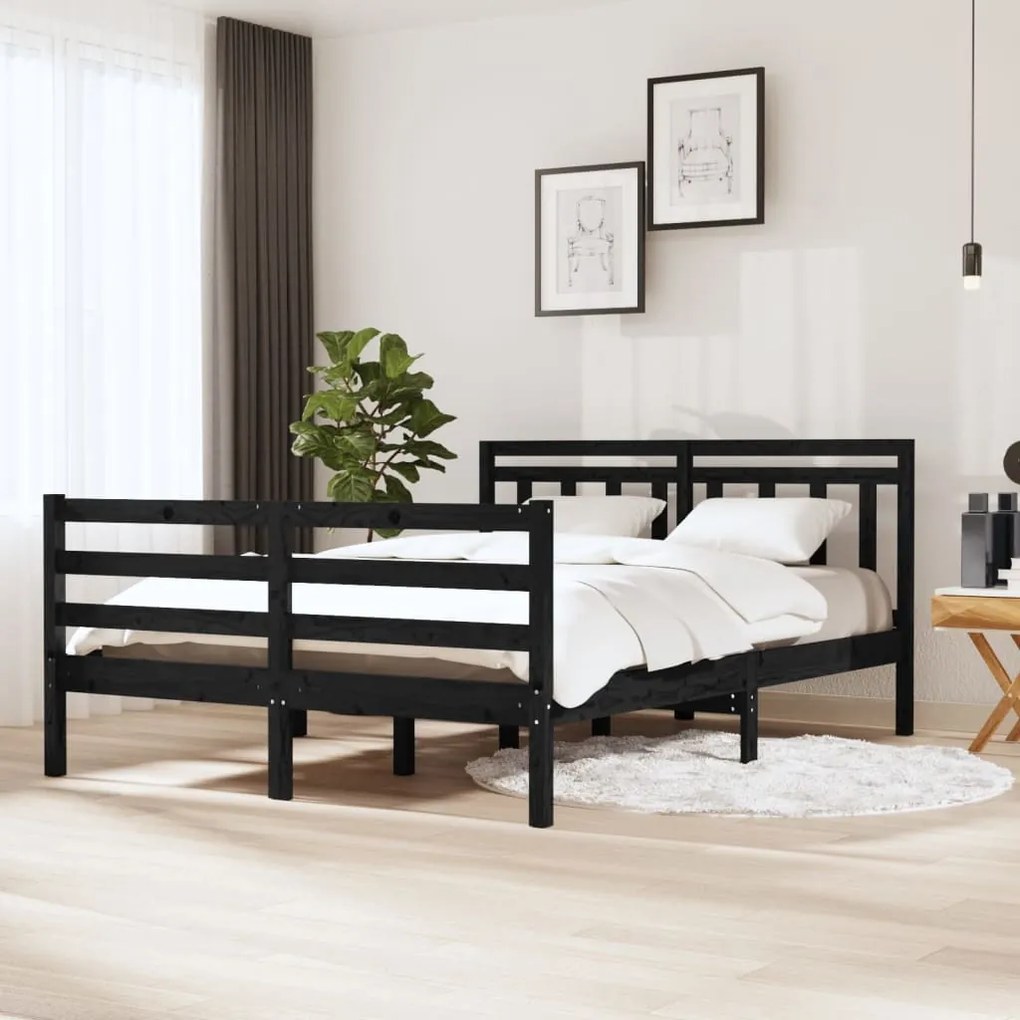 vidaXL Estrutura de cama 140x190 cm madeira maciça preto