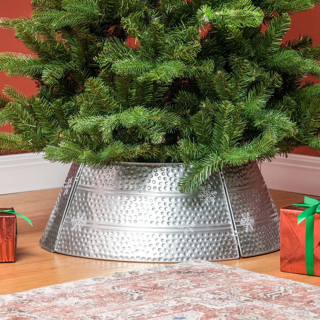 Saia para Árvore de Natal em Metal Impermeável, Decoração para Festas e Casa, 66x66x23 cm, Prateado