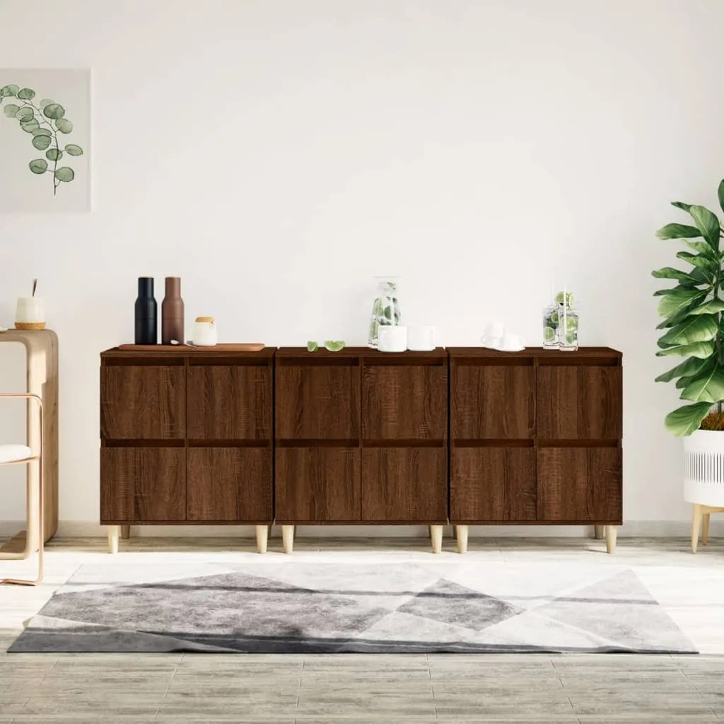 vidaXL Aparadores 3 pcs 60x35x70cm derivados madeira carvalho castanho