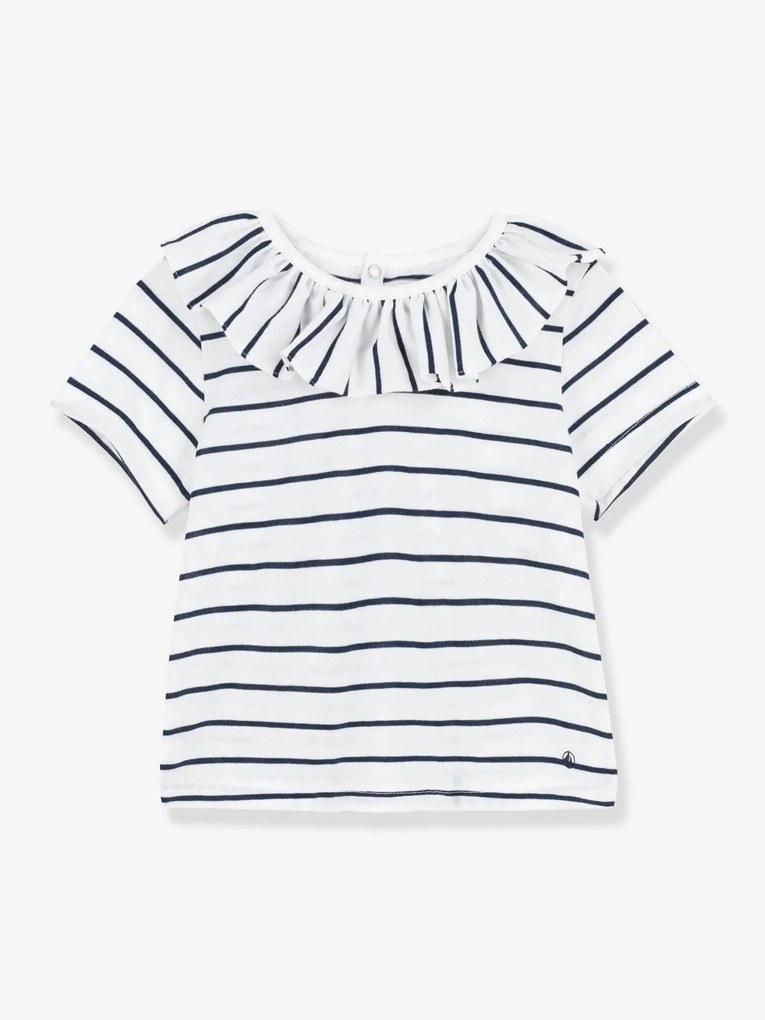 Blusa às riscas, de mangas curtas, em jersey, para bebé, Petit Bateau branco medio as riscas