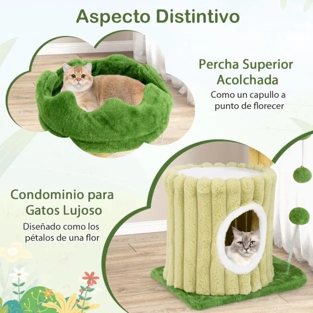 Arranhador para gatos moderno e compacto para gatos pequenos com arranhador de sisal Bola suspensa Verde