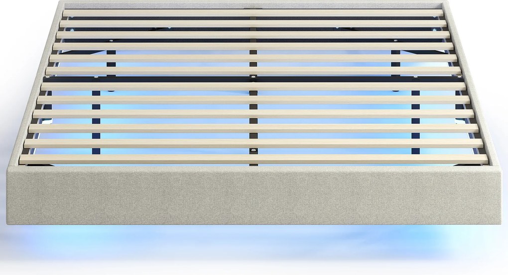 HOMCOM Cama Flutuante 160 x 200 cm com Iluminação LED Inteligente, Estrado de Casal Estofado em Linho, Montagem Fácil, Bege | Aosom Portugal
