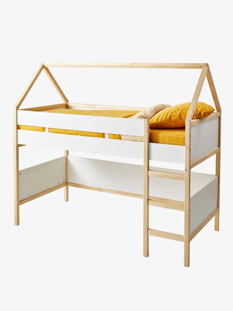 Cama com altura média Montessori, Cabane branco claro bicolor/multicolo