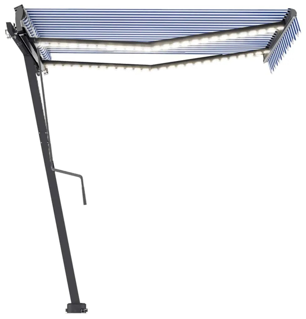 Toldo retrátil manual com LED 350x250 cm azul e branco