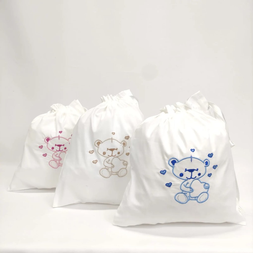 Saco Bebé Algodão Urso Corações Personalizável