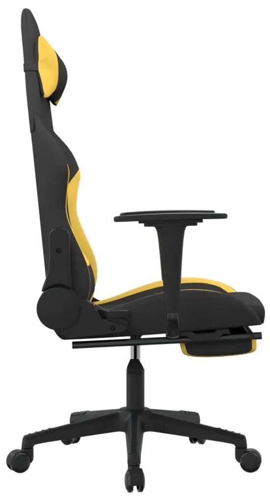 Cadeira de gaming com apoio de pés tecido preto e amarelo