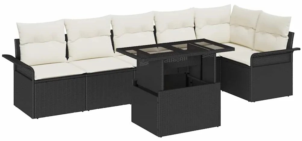 vidaXL Sofá de Jardim 7 Peças com Almofadas em Rattan Sintético Preto