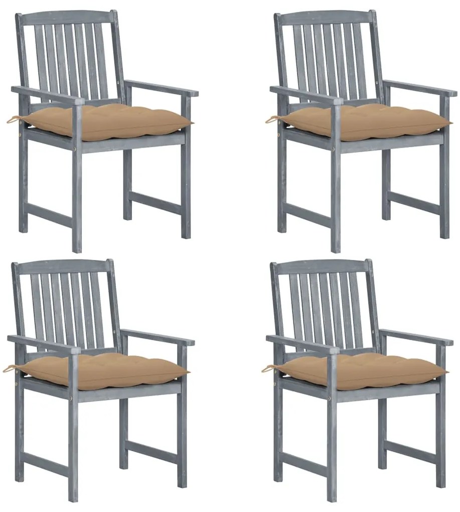 vidaXL Cadeiras de jardim com almofadões 4 pcs acácia maciça cinza