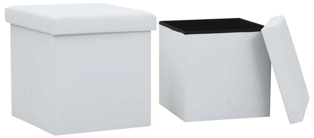 247084 vidaXL Bancos de arrumação dobráveis 2 pcs couro artificial branco