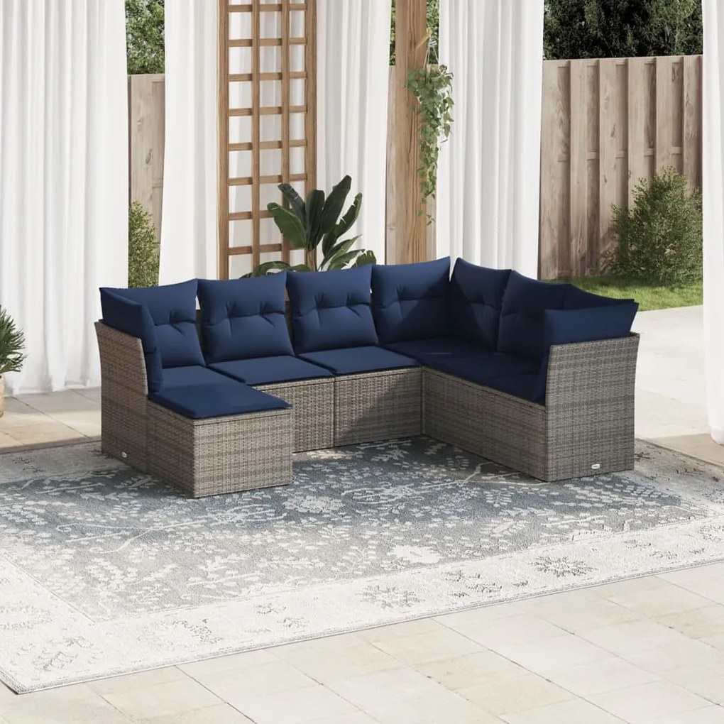 vidaXL 7 pcs conjunto sofás p/ jardim c/ almofadões vime PE cinzento