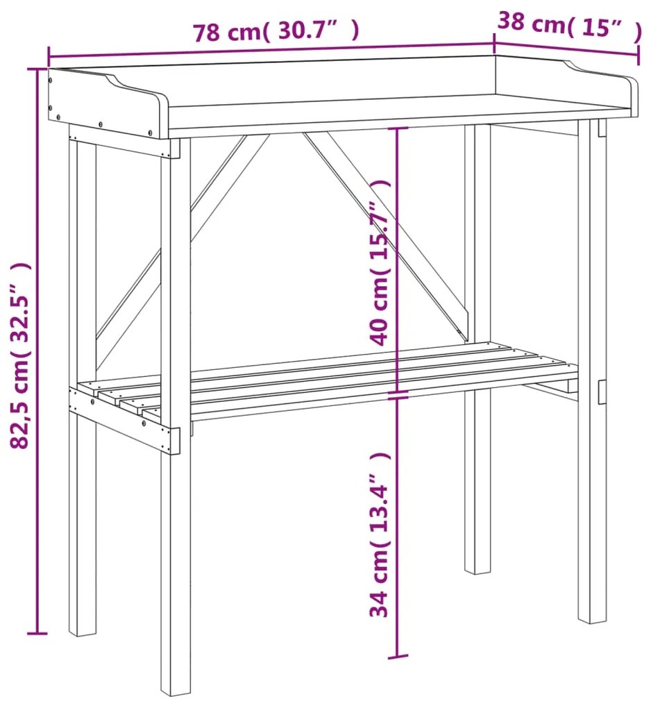 Mesa apoio p/ plantas c/ prateleira 78x38x82,5cm abeto castanho
