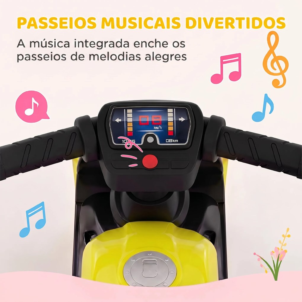 Bicicleta sem Pedais Tipo Mota com Música e Rodas Extra Largas para Crianças 18-36 Meses Verde