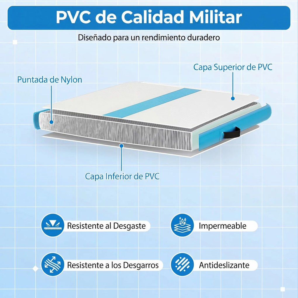 Colchão de ginástica insuflável com bomba elétrica 297 x 98 x 11 cm, saco de transporte e remendo de reparação portátil para fitness e ioga Turquesa