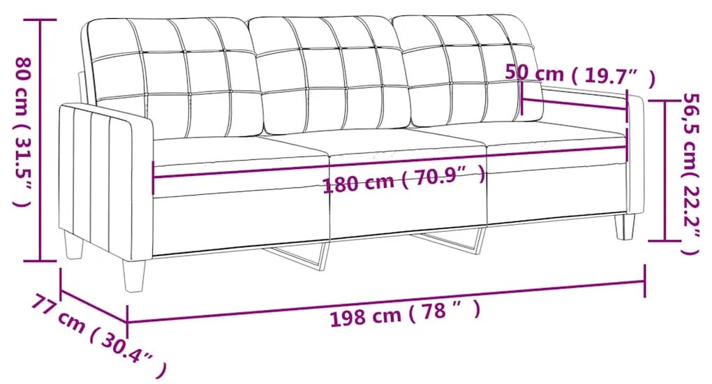 Sofá de 3 lugares 180 cm couro artificial cor creme