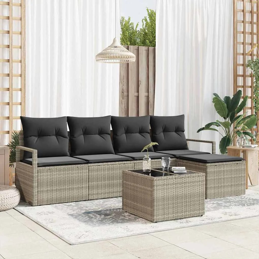 vidaXL Conjunto de Sofá pra Jardim com 6 Peças e Almofadas Cinza em Rattan Sintético