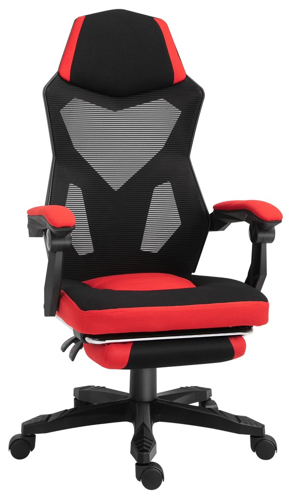 Vinsetto Cadeira de escritório ergonômica  ajustável em altura giratória de 360 ​​° Reclinável até 135 graus comapoio de braços Apoio para os pés retrátil 58x72x108-118 cm Vermelho