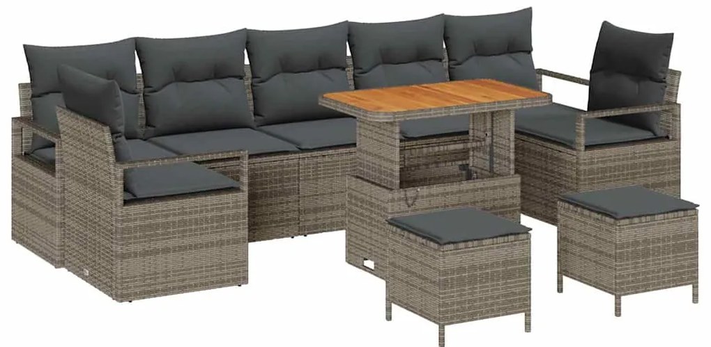 Conjunto de Sofá de Jardim de 10 Peças com Almofadas Cinza em Polyratt