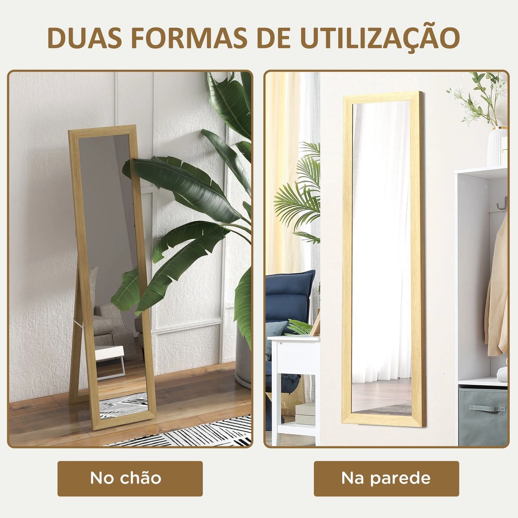 Espelho de Pé 37x155 cm Espelho de Corpo Inteiro Espelho de Parede Retangular com Estrutura de Madeira Cor Madeira