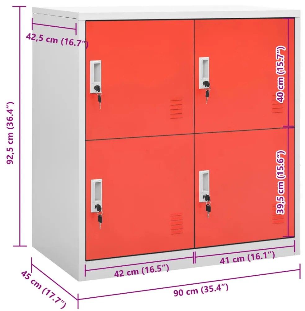 Cacifo 90x45x92,5 cm aço cinzento-claro e vermelho