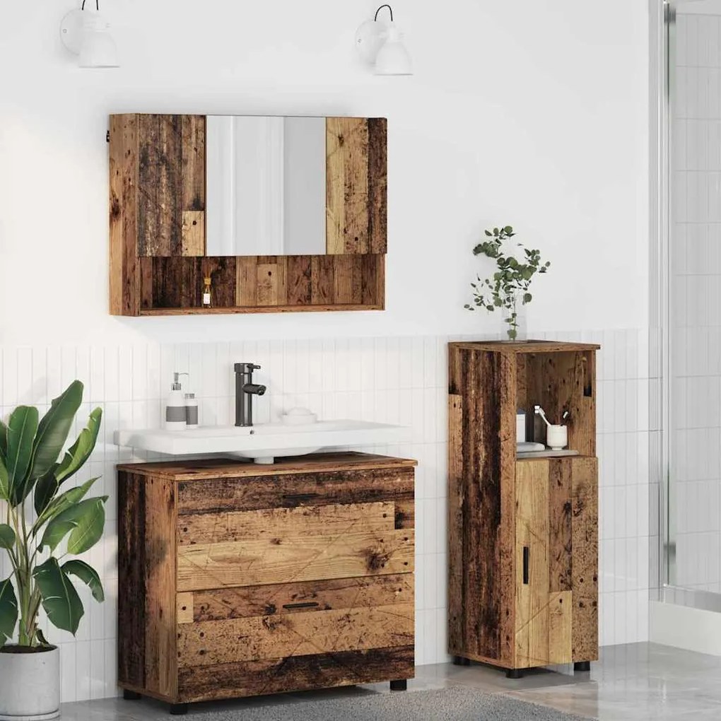 vidaXL Conjunto de Móveis para Banheiro com porta 3 pcs Madeira antiga