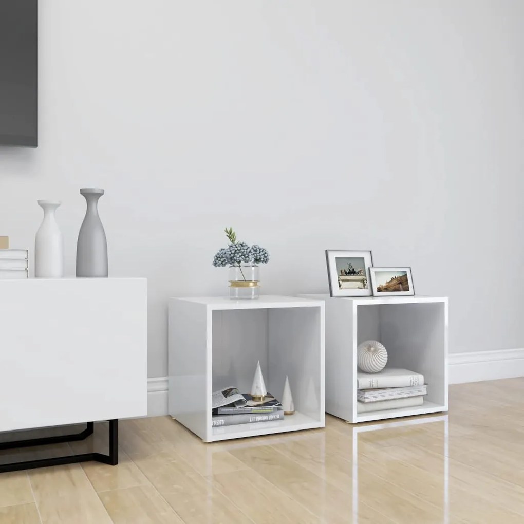 vidaXL Móveis de TV 2 pcs derivados de madeira branco brilhante