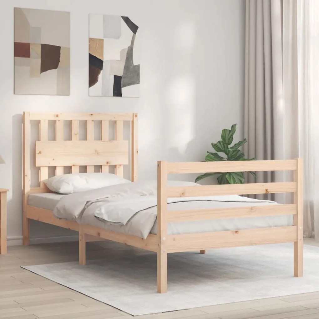 3194296 vidaXL Estrutura de cama com cabeceira 90x200 cm madeira maciça