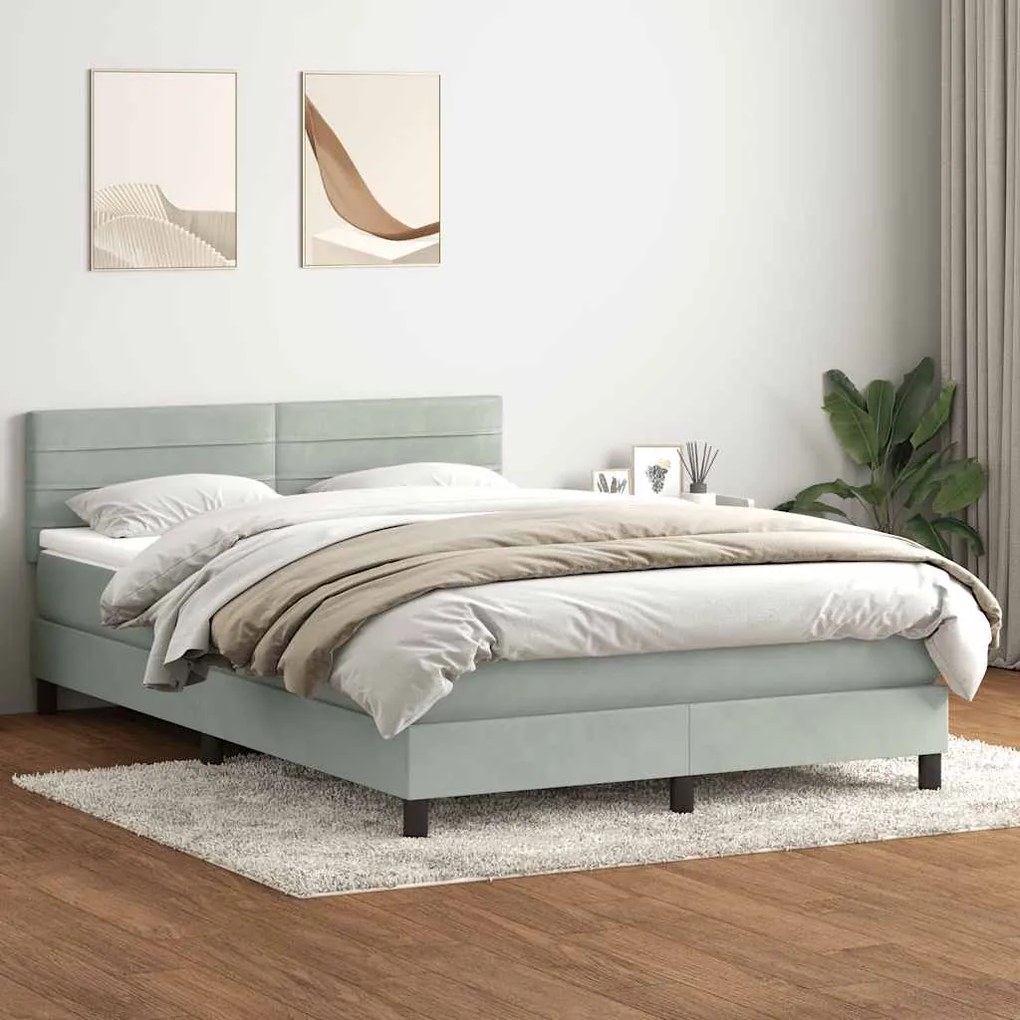 vidaXL Cama com molas/colchão 140x220 cm veludo cinzento-claro