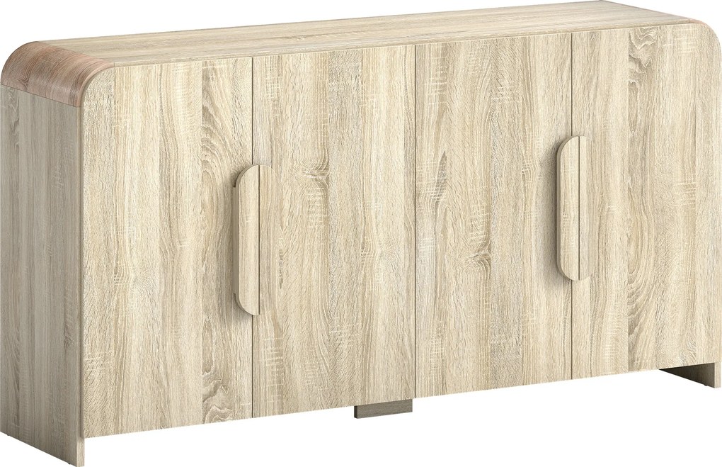 HOMCOM Credência de Cozinha com 2 Armários, Portas Soft-Close e Prateleiras Ajustáveis, 157x39x82 cm, Madeira Natural | Aosom Portugal