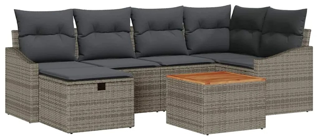 Conjunto de Sofás de Jardim 7 Peças com Almofadas Cinza de Rattan Poli