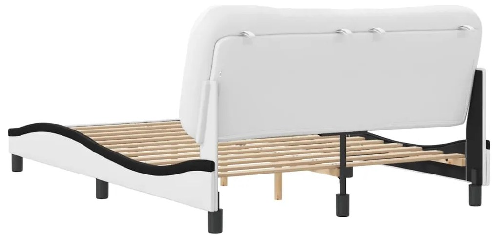 Estrutura cama c/ cabeceira 140x200 couro artif. branco/preto
