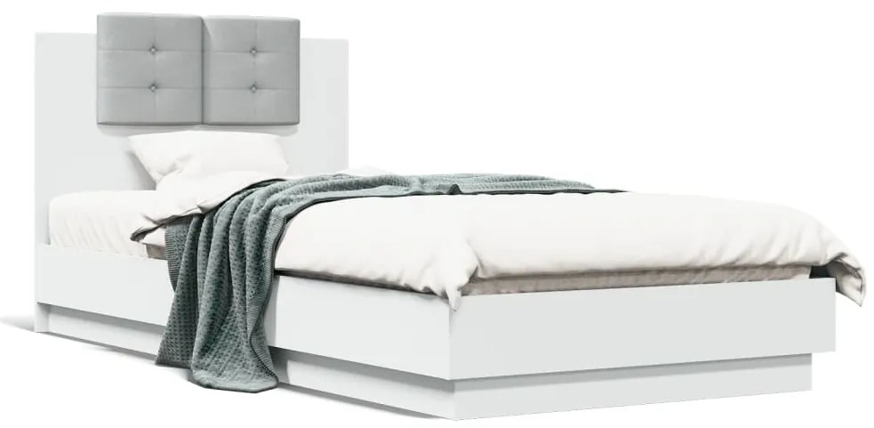 vidaXL Estrutura de cama com cabeceira e luzes LED 100x200 cm branco