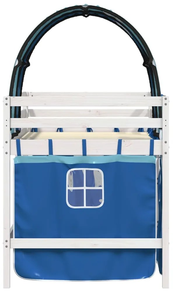 Cama alta para criança com túnel 80x200 cm pinho maciço azul