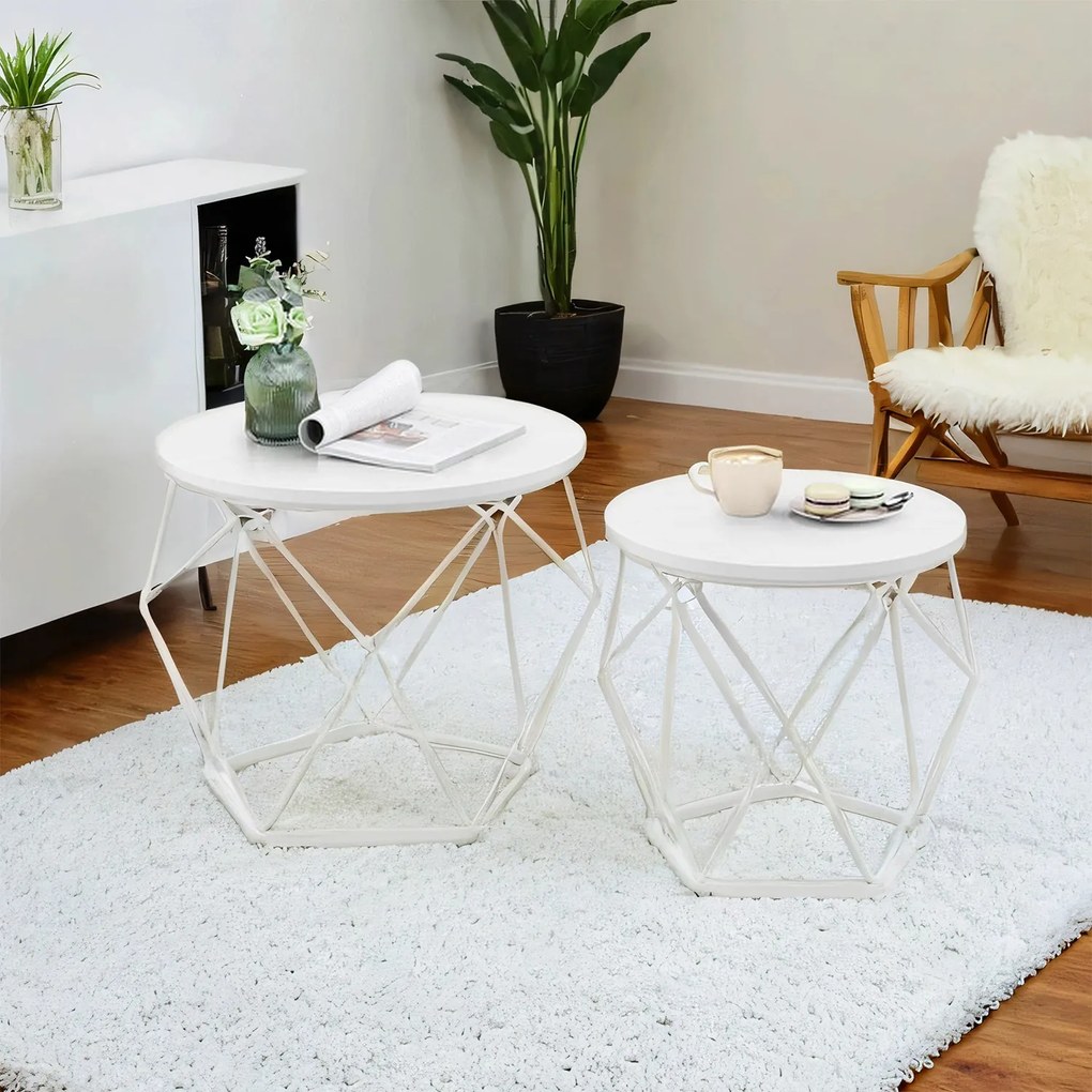 Conjunto de 2 mesas de centro com tampo de mesa amovível branco