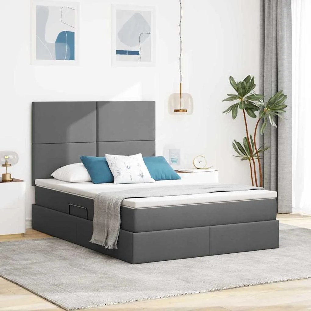 vidaXL Cama com arrumação e LED Cinza Escuro 140 x 200 cm Poliéster