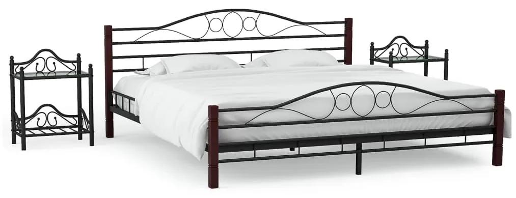Estrutura cama c/ 2 mesas de cabeceira metal preto 140x200cm