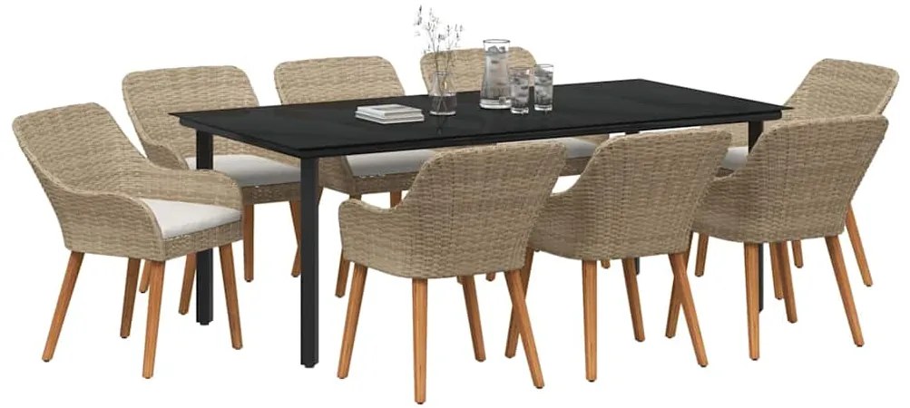 Conjunto de Jantar para Jardim de 9 Peças Bege em Rattan Polipropileno