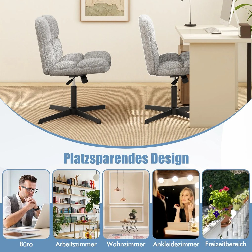 Cadeira de escritório com pernas cruzadas, altura ajustável e rotação de 360°, cadeira de escritório sem braços para estudo e trabalho, rosa