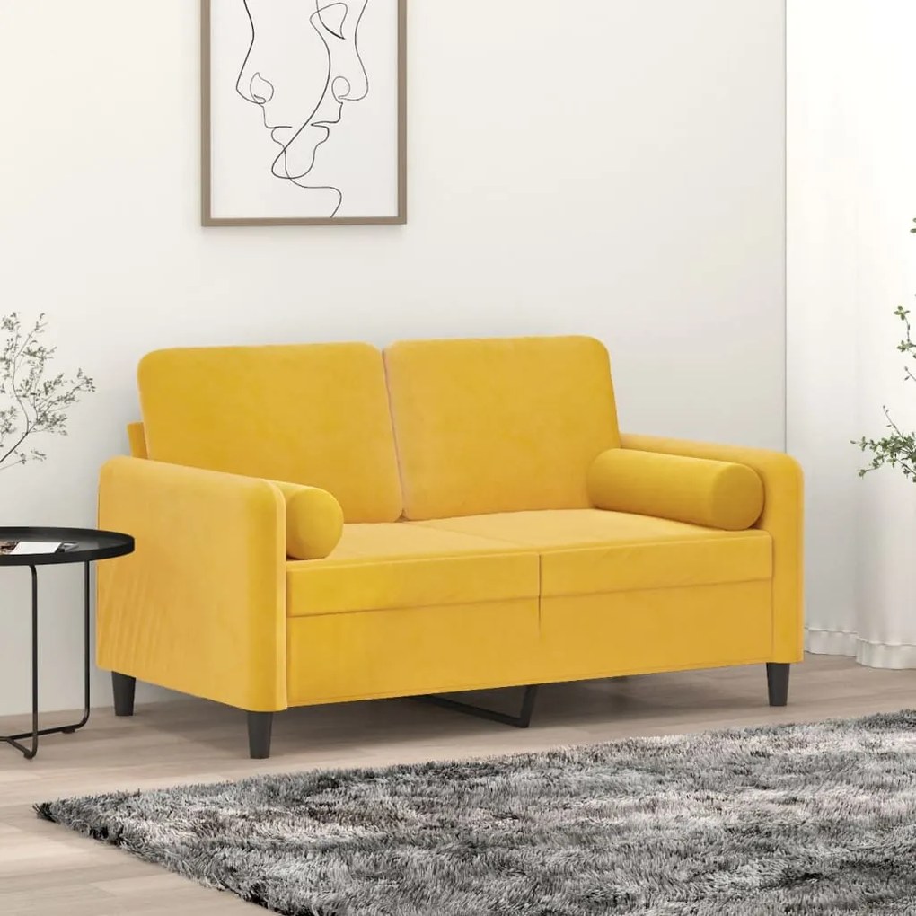 vidaXL Sofá 2 lugares c/ almofadas/almofadões 120 cm veludo amarelo