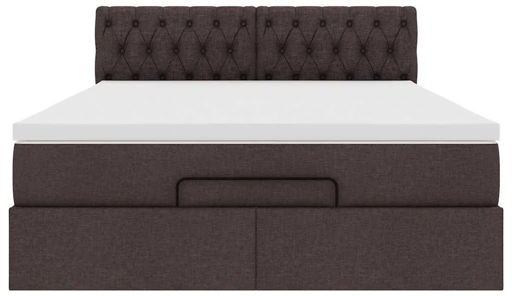 Estrutura cama otomana colchão 140x200cm tecido castanho escuro