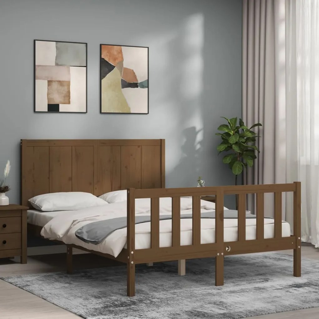 vidaXL Estrutura cama cabeceira 140x190 cm madeira maciça castanho-mel