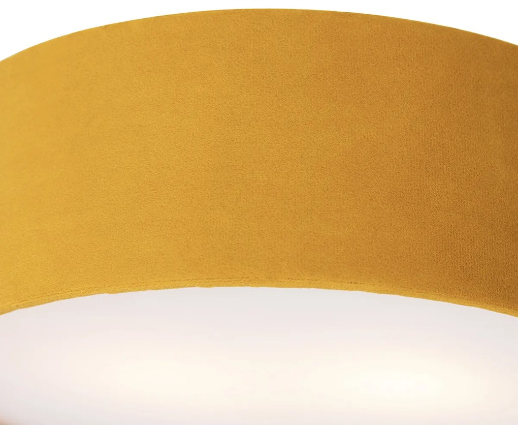 Candeeiro de teto moderno amarelo com interior dourado 30 cm - Drum Moderno