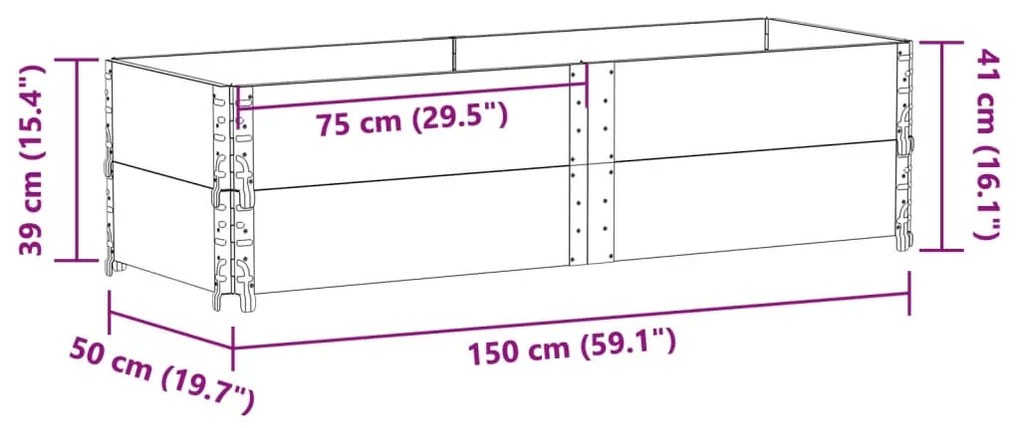 Vaso/floreira para jardim 150x50 cm pinho maciço castanho