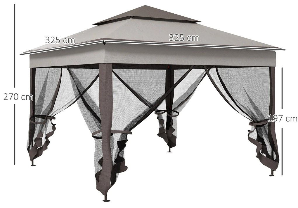 Tenda Dobrável Exterior 325x325x270 cm Tenda de Jardim com Teto Duplo
