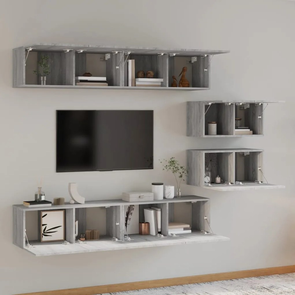 Conjunto móveis de TV 6 pcs madeira processada sonoma cinza