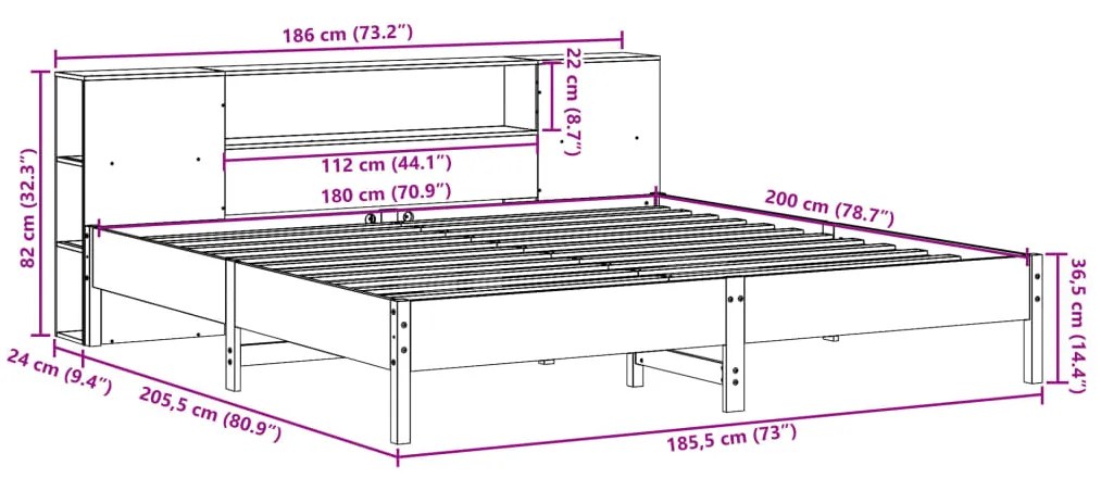 Cama com estante sem colchão 180x200 cm pinho maciço