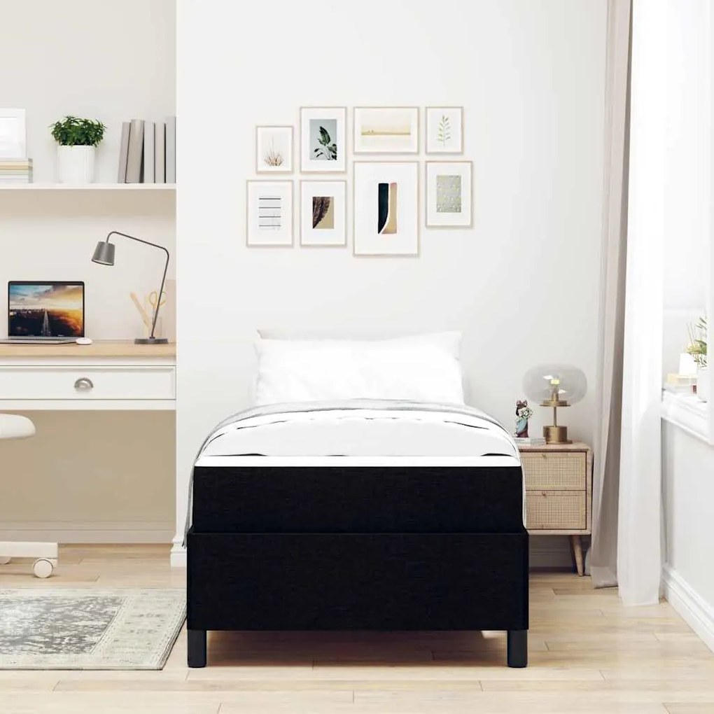 vidaXL Cama Box Preto 90 x 190 cm Tecido, Madeira de Engenharia