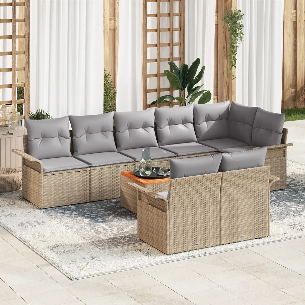 Conjunto de Sofá de Jardim vidaXL 9 peças com Almofadas Bege Rattan Sintético Acácia