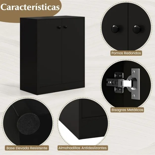 Armário de armazenamento 72 x 34 x 85,5 cm com 2 portas moderno  com 3 prateleiras preto