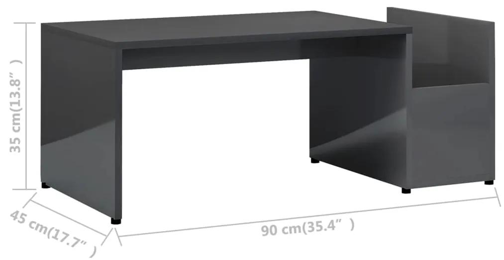 Mesa de centro 90x45x35 cm contraplacado cinzento brilhante