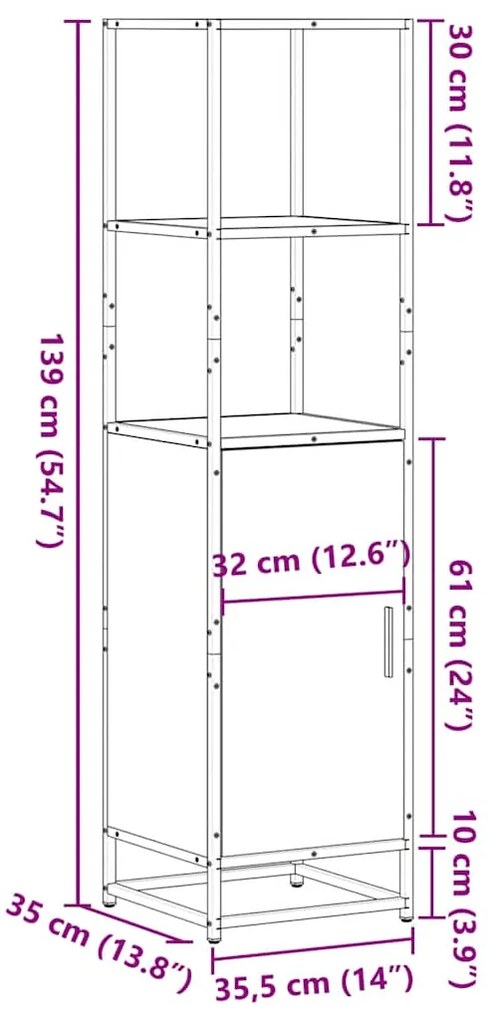 Armário alto 35,5x35x139 cm madeira e metal cinza sonoma